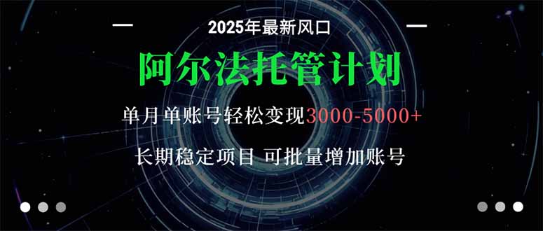 (16360期)阿尔法托管计划单账号月入3000-5000,长期稳定项目,新手小白轻松上手。_天恒副业网