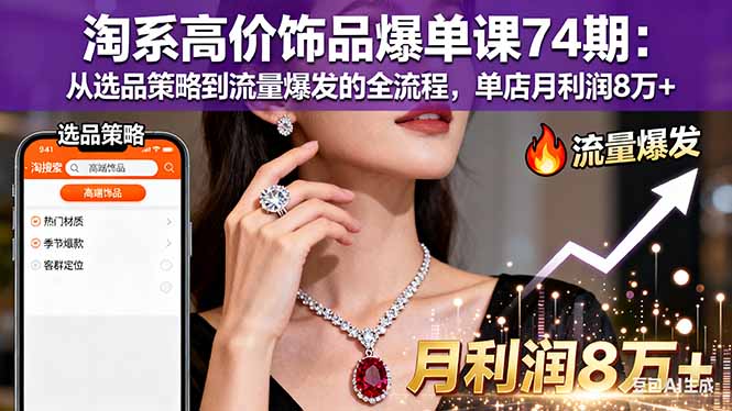 （16351期）淘系高价饰品爆单课74期：从选品策略到流量爆发的全流程，单店月利润8万+_天恒副业网