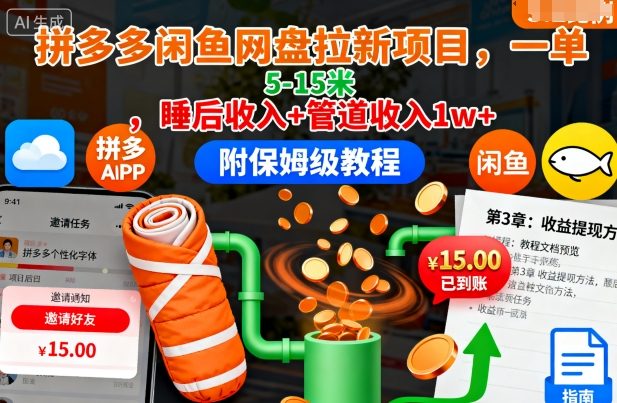 拼多多闲鱼网盘拉新项目，一单5-15米，睡后收入+管道收入1w+（附保姆级教程）_天恒副业网