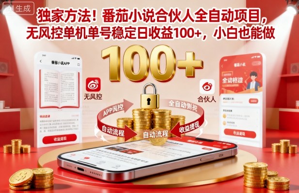 独家方法！番茄小说合伙人全自动挂G项目，无风控单机单号稳定日收益100+，小白也能做_天恒副业网