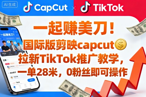 一起賺美刀!国际版剪映capcut拉新TikTok推广教学,一单28米,0粉丝即可操作(附推广入口和教学)_天恒副业网