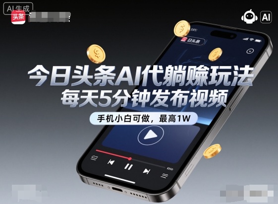 今日头条AI代躺賺玩法,每天5分钟发布视频,手机小白可做,最高1W+_天恒副业网