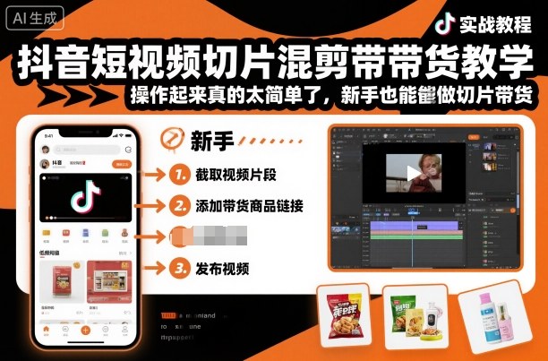 抖音短视频切片混剪带货教学，操作起来真的太简单了，新手也能做切片带货_天恒副业网