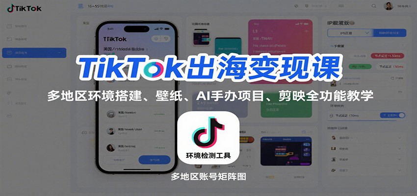 TikTok出海变现课:多地区环境搭建、壁纸、AI手办项目、剪映全功能教学_天恒副业网