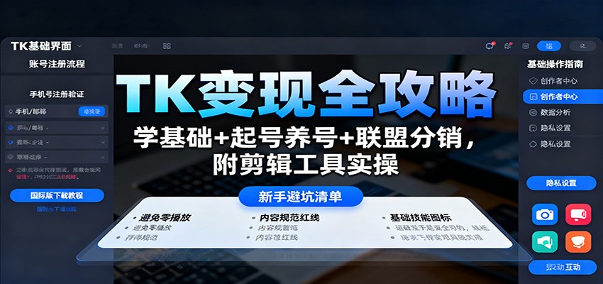 TK变现全攻略：学基础+起号养号+联盟分销，附剪辑工具实操_天恒副业网