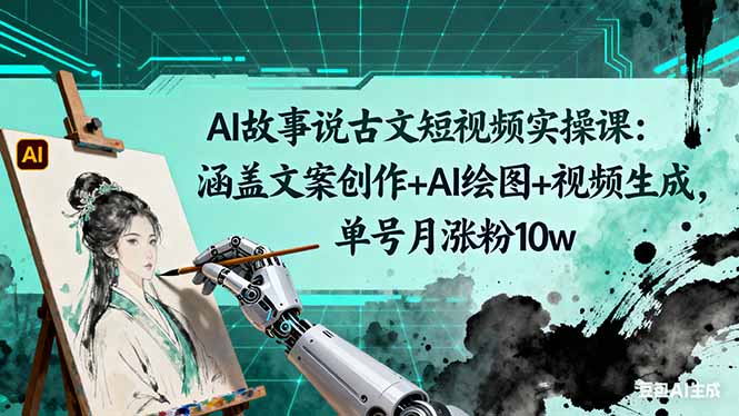 (16369期)AI故事说古文短视频实操课:涵盖文案创作+AI绘图+视频生成,单号月涨粉10w_天恒副业网