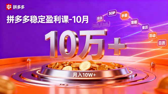 （16413期）拼多多稳定盈利课-10月，强付费SOP+微付费高投产+活动矩阵，单店月入10万+_天恒副业网