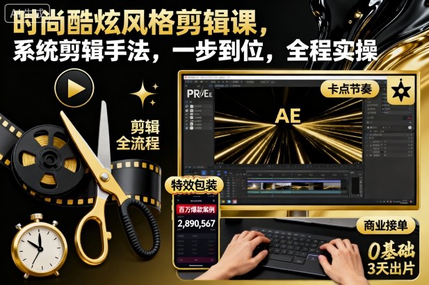 时尚酷炫风格剪辑课,系统剪辑手法,一步到位,全程实操_天恒副业网