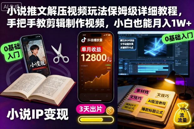 小说推文解压视频玩法保姆级详细教程，手把手教剪辑制作视频，小白也能月入1W+_天恒副业网