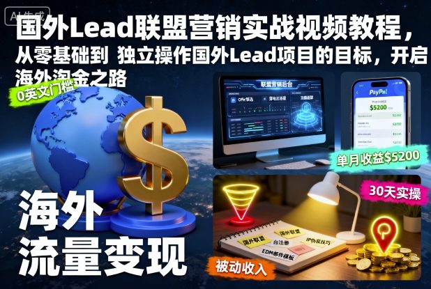 国外Lead联盟营销实战视频教程，从零基础到独立操作国外Lead项目的目标，开启海外淘金之路_天恒副业网