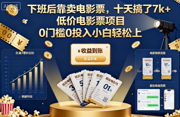 下班后靠卖电影票，十天搞了7k+，低价电影票项目，0门槛0投入小白轻松上手_天恒副业网