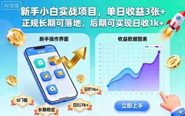 新手小白实战项目,单日收益3张+,正规长期可落地,后期可实现日收1k+_天恒副业网