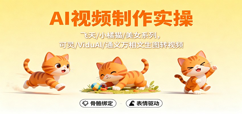 AI视频制作实操,飞天/小橘猫/美女系列,可灵/ViduAl/通义万相文生图转视频_天恒副业网