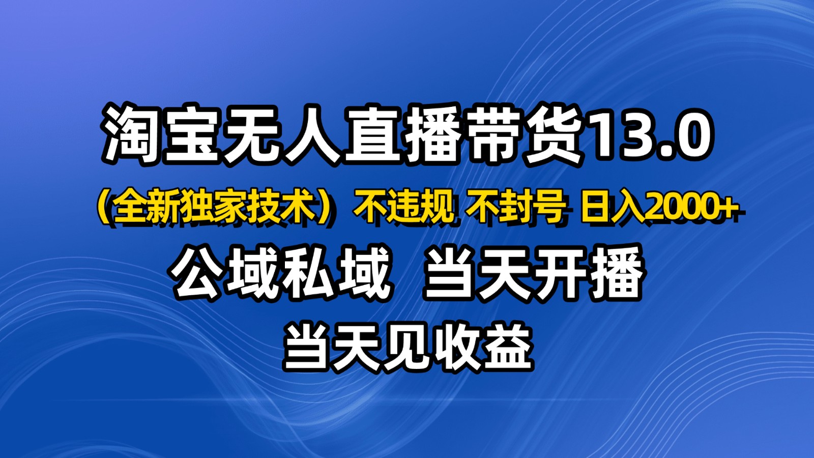 淘宝无人直播13.0,公域私域技术,不封号,不违规布局下半年旺季赛道,日入2000+_天恒副业网