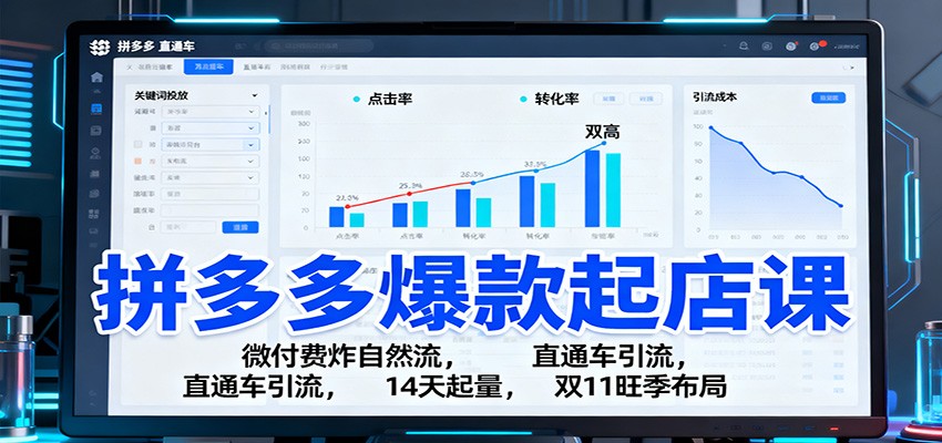 拼多多爆款起店课:微付费炸自然流,直通车引流,14天起量,双11旺季布局_天恒副业网