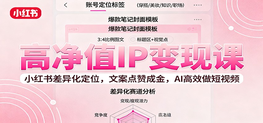 高净值IP变现课：小红书差异化定位，文案点赞成金，AI高效做短视频_天恒副业网