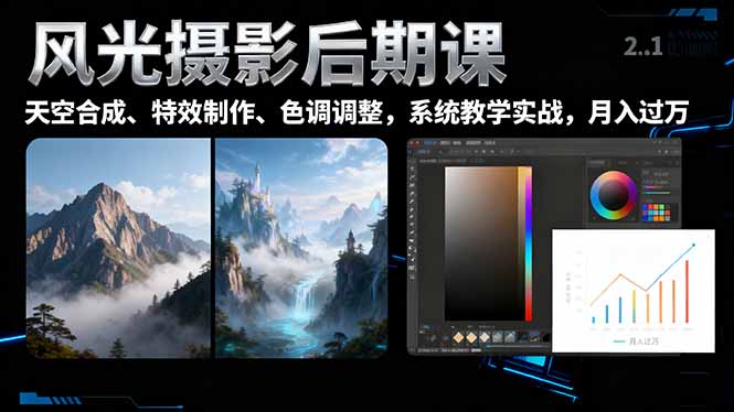 风光摄影后期课，一键换天空合成、特效制作、色调调整_天恒副业网