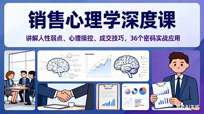 销售心理学深度课，讲解人性弱点、心理操控、成交技巧，36个密码实战应用_天恒副业网