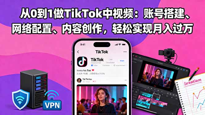 从0到1做TikTok中视频:账号搭建、网络配置、内容创作,轻松实现月入过万_天恒副业网