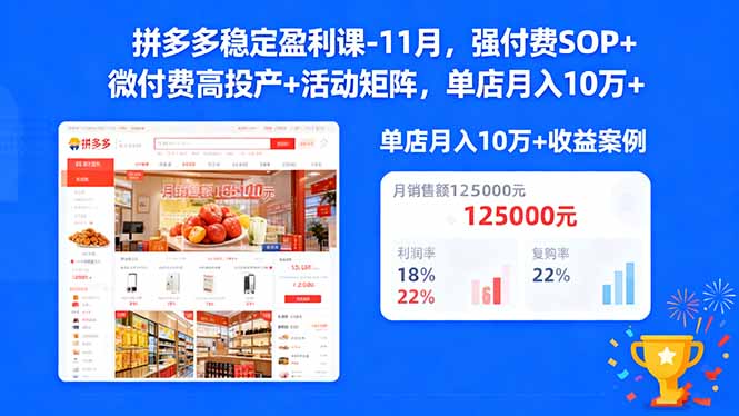 (16473期)拼多多稳定盈利课-11月,强付费SOP+微付费高投产+活动矩阵,单店月入10万+_天恒副业网