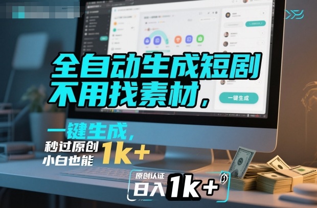 全自动生成短剧,不用找素材,不用剪辑,一键生成,秒过原创,小白也能轻松日入1k+_天恒副业网