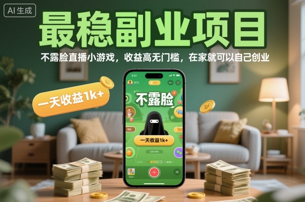 最稳副业项目,不露脸直播小游戏,收益高无门槛,一天收益1k+,在家就可以自己创业_天恒副业网