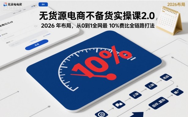 无货源电商不备货实操课2.0,2026年布局,从0到1全网最低10%费比全链路打法【更新中】_天恒副业网