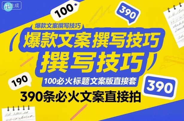 爆款文案撰写技巧，100个必火标题文案模版直接套，390条必火文案直接拍_天恒副业网