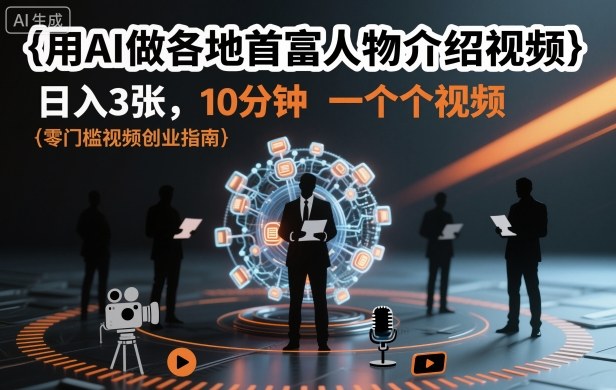 用AI做各地首富人物介绍视频，日入3张，10分钟一个视频_天恒副业网