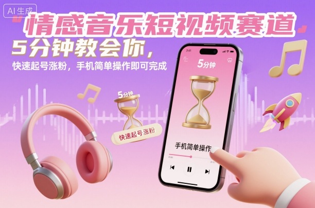 情感音乐短视频赛道,5分钟教会你,快速起号涨粉,手机简单操作即可完成_天恒副业网