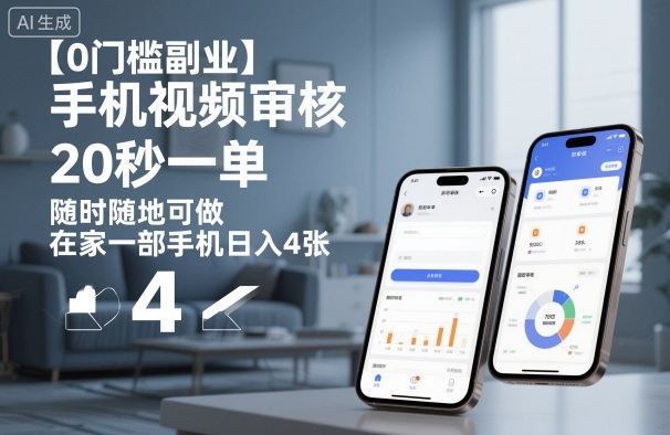 【0门槛副业】手机视频审核,20秒一单,随时随地可做,在家一部手机日入4张_天恒副业网