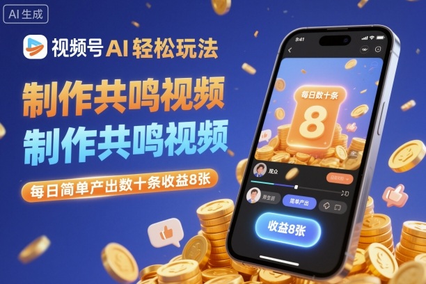 视频号AI轻松玩法，制作共鸣视频，每日简单产出数十条收益8张_天恒副业网