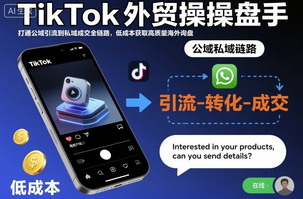 TikTok外贸操盘手,打通公域引流到私域成交全链路,低成本获取高质量海外询盘_天恒副业网