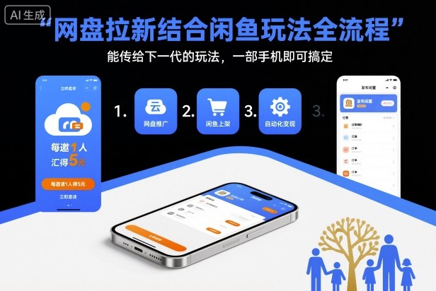 网盘拉新结合闲鱼玩法全流程,能传给下一代的玩法,一部手机即可搞定(附入口渠道以及实操教程)_天恒副业网