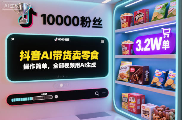 抖音AI带货卖零食,操作简单,全部视频用AI生成,一万粉丝,卖了3.2W单_天恒副业网