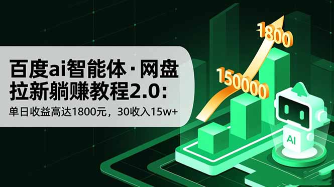 百度ai智能体·网盘拉新躺赚教程2.0:单日收益高达1800元,30收入15w+_天恒副业网