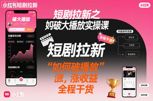 短剧拉新之小红书如何破大播放实操课,如何破播放,涨收益,全程干货_天恒副业网
