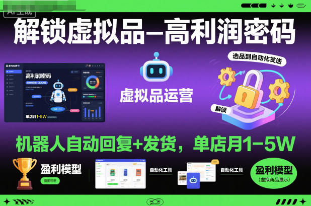 解锁虚拟品高利润密码:机器人自动回复+发货,单店月1-5W_天恒副业网