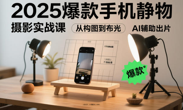2025爆款手机静物摄影实战课，从构图到布光，不用贵设备，AI辅助出片_天恒副业网