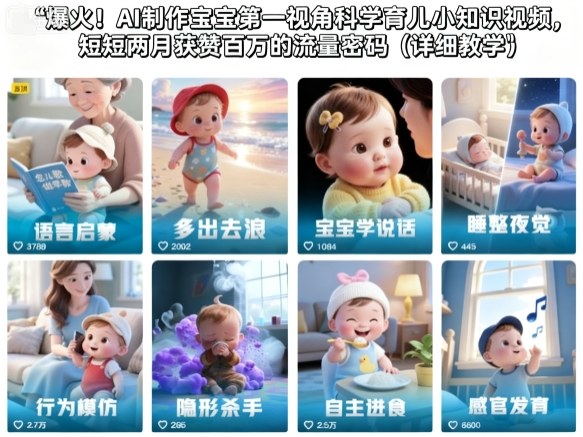 爆火!AI制作宝宝第一视角科学育儿小知识视频,短短两月获赞百万的流量密码(详细教学)_天恒副业网