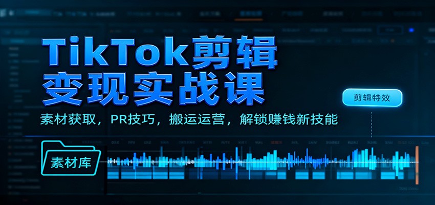 TikTok剪辑变现实战课：素材获取，PR技巧，搬运运营，解锁赚钱新技能_天恒副业网