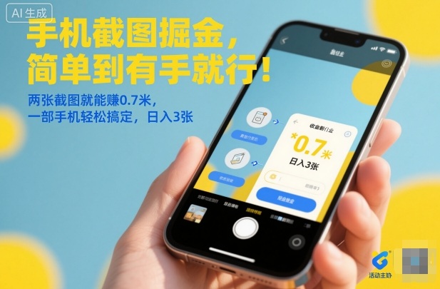 手机截图掘金，简单到有手就行！两张截图就能賺0.7米，一部手机轻松搞定，日入3张_天恒副业网