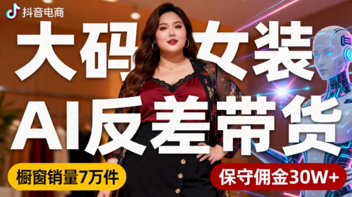 抖音小众赛道，大码女装AI反差带货，不用直播，每天6条作品，橱窗卖7万件，保守佣金30W+_天恒副业网