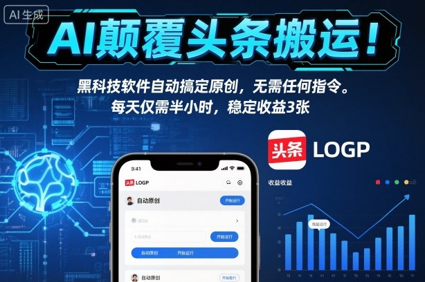 AI颠覆头条搬运！黑科技软件自动搞定原创，无需任何指令。每天仅需半小时，稳定收益3张_天恒副业网