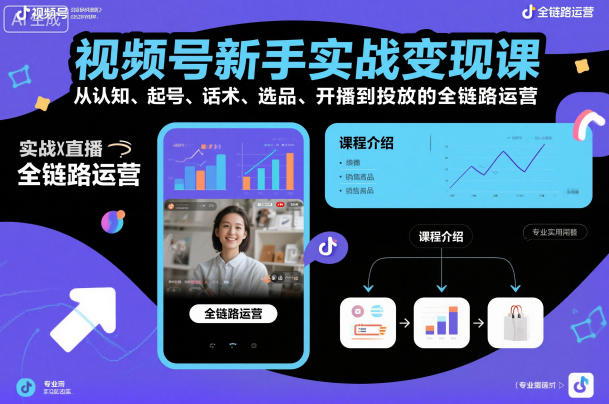 视频号新手实战变现课，从认知、起号、话术、选品、开播到投放的全链路运营_天恒副业网