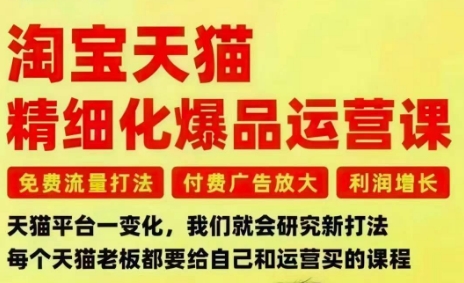 淘宝天猫精细化爆品运营课，免费流量打法-付费广告放大-利润增长-三大核心痛点，一次全部解决_天恒副业网