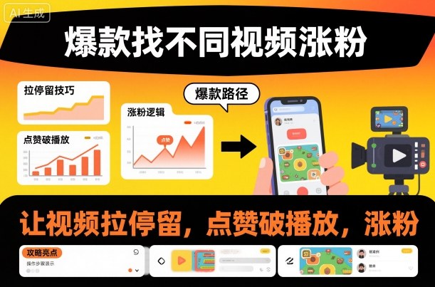 爆款找不同视频涨粉，让视频拉停留，实现点赞，破播放，涨粉_天恒副业网
