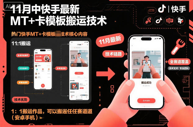 11月中快手最新MT+卡模板搬运技术，1：1搬运作品，可以搬运任何赛道（安卓手机）_天恒副业网