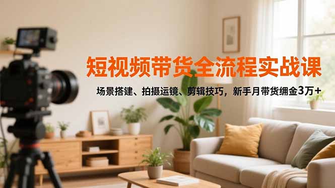 (16680期)短视频带货全流程实战课,场景搭建、拍摄运镜、剪辑技巧,新手月带货佣金3万+_天恒副业网