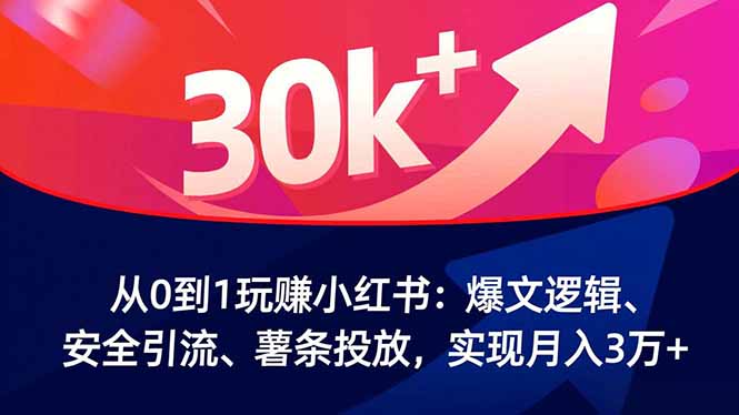 从0到1玩赚小红书：爆文逻辑、安全引流、薯条投放，实现月入3万+_天恒副业网
